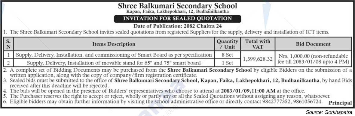 Shree Balkumari Secondary School, Budhanilkantha