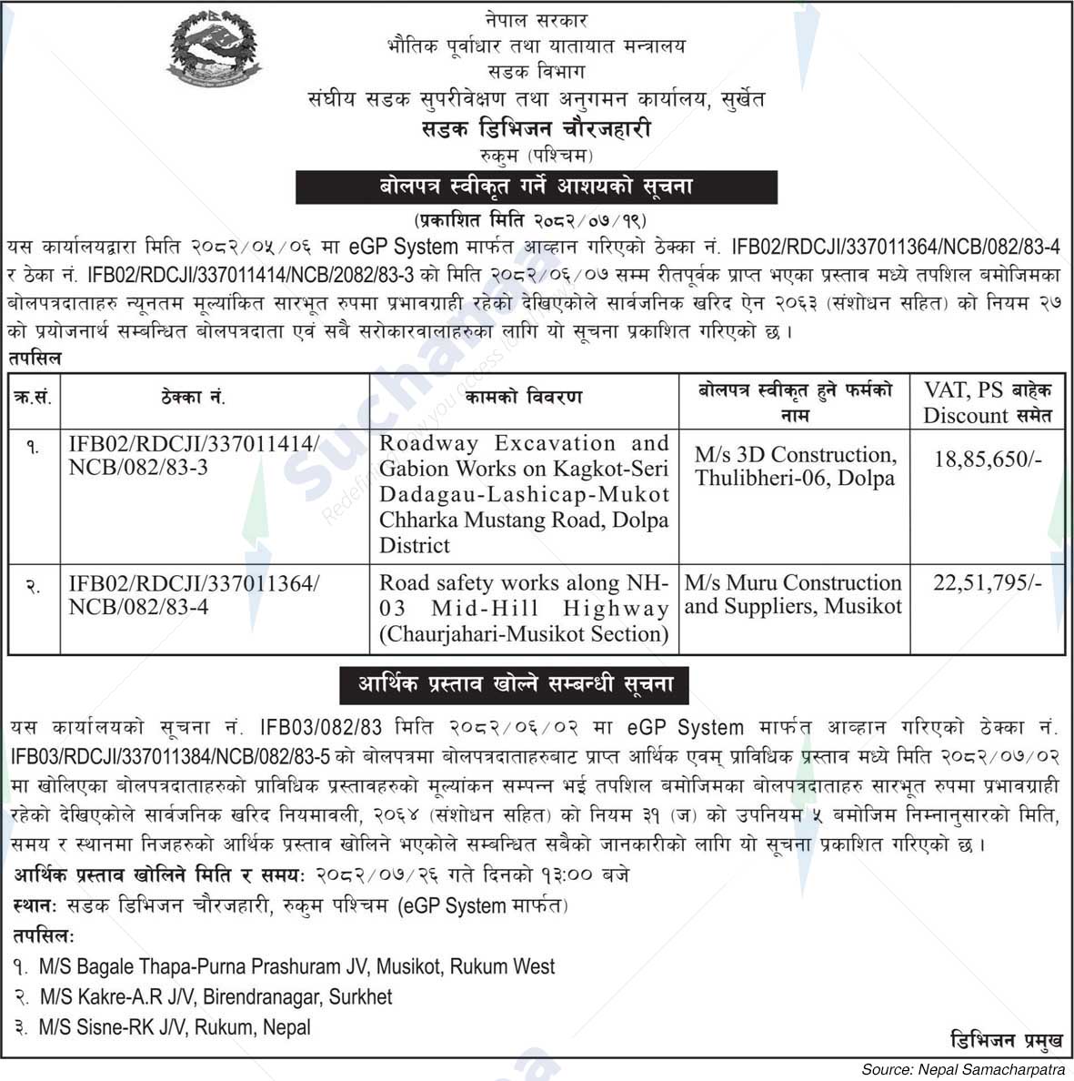 Road Division, Chaurjahari