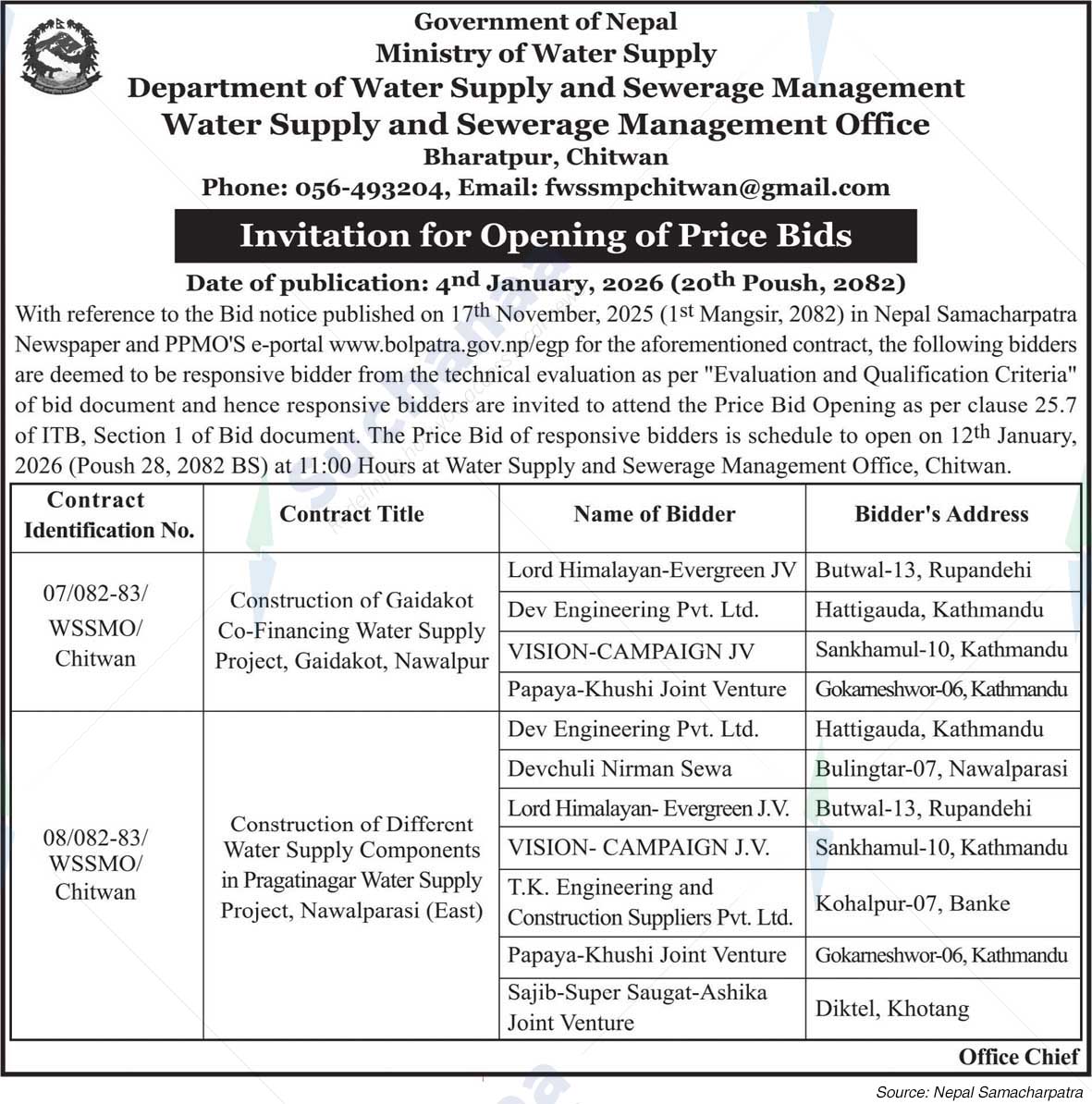 Water Supply and Sewerage Management Office, Bharatpur, Chitwan