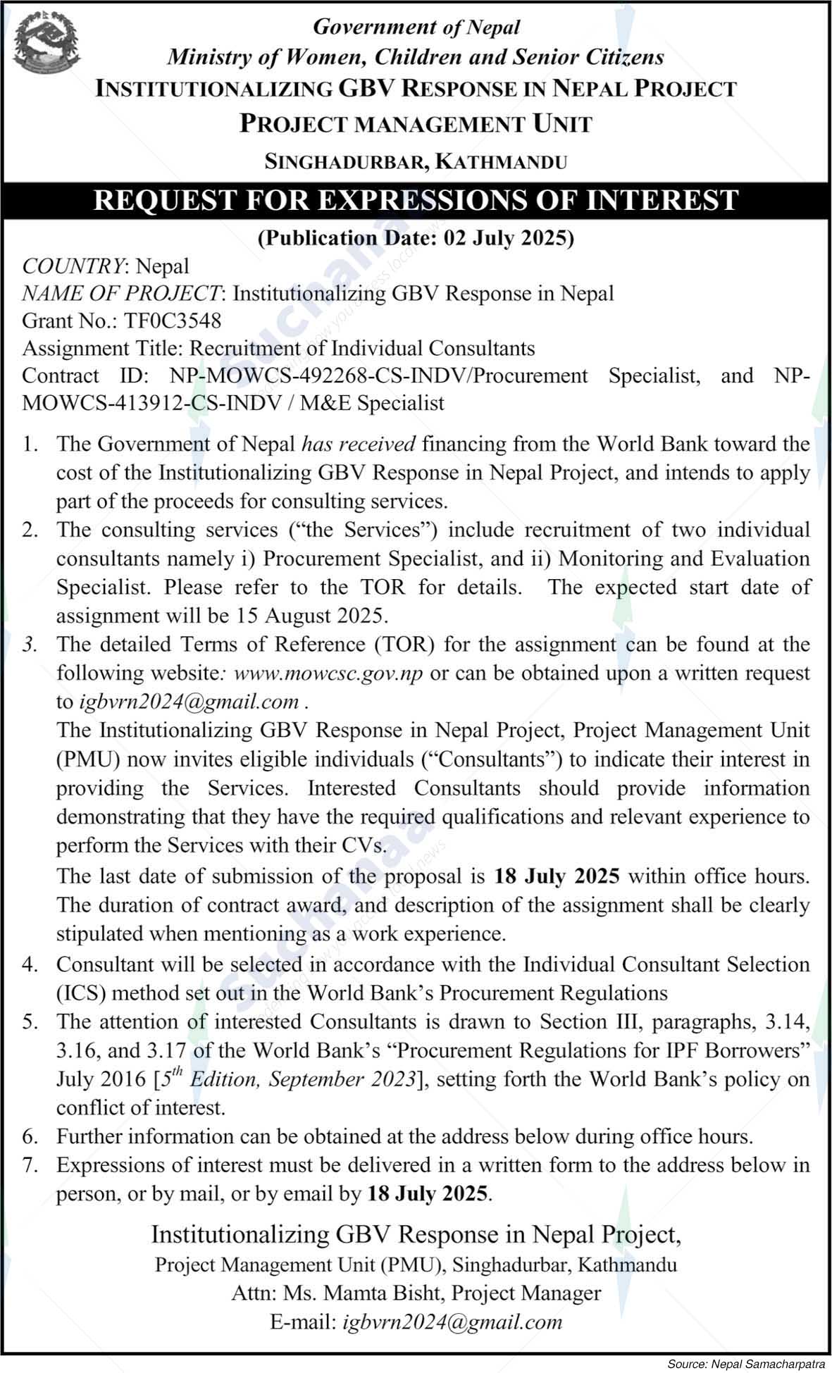 Institutionalizing GBV Response In Nepal Project