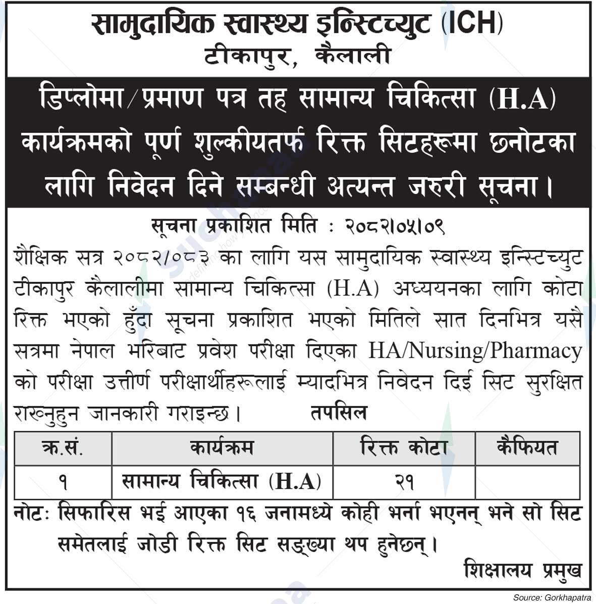 Institute of Community Health (ICH), Kailali