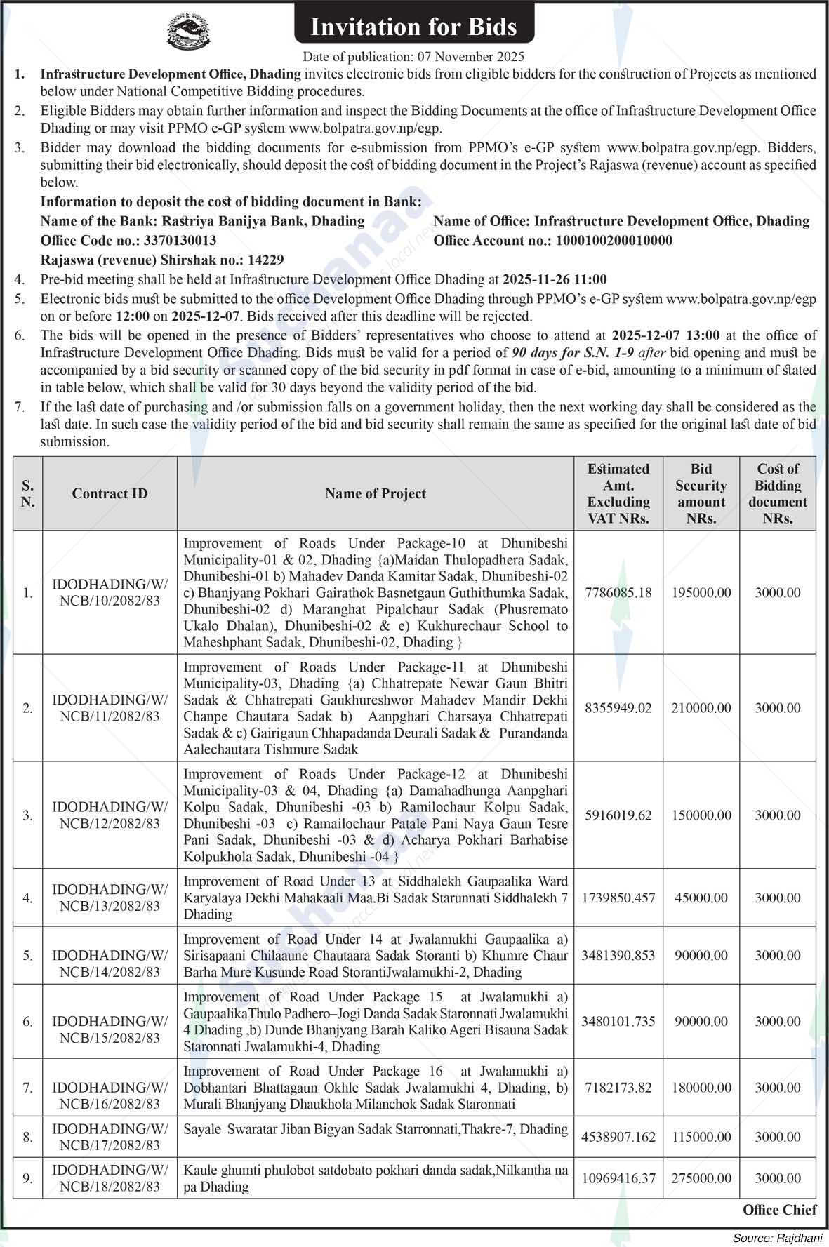Infrastructure Development Office, Dhading