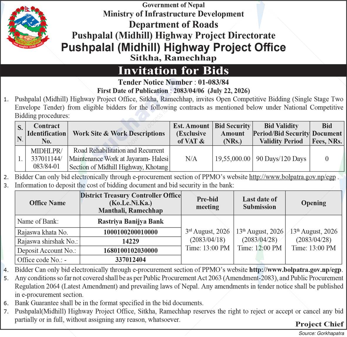 Pushpalal (Midhill) Highway Project Office, Ramechhap