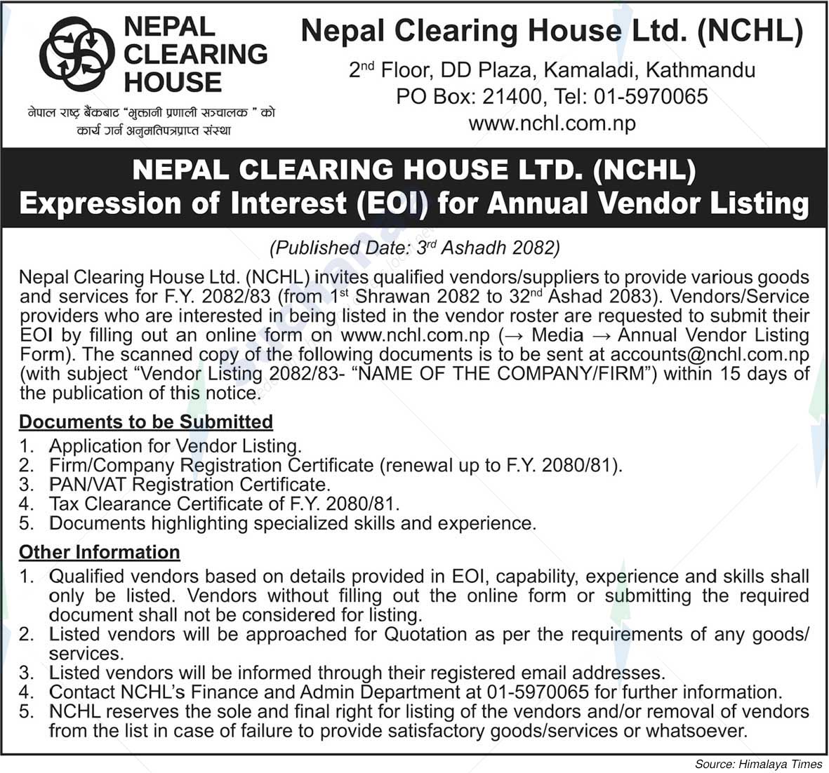 Nepal Clearing House Ltd. (NCHL)