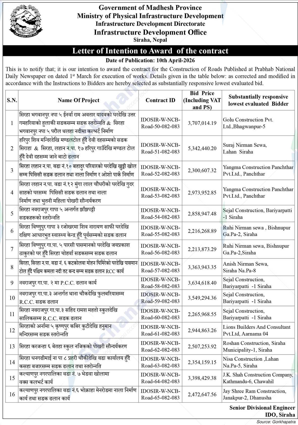Infrastructure Development Office, Siraha