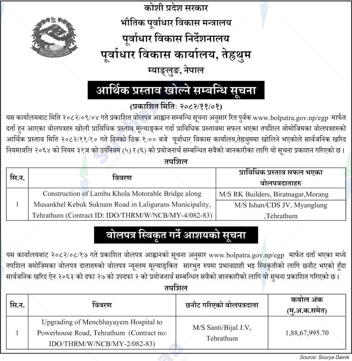 Infrastructure Development Office, Tehrathum