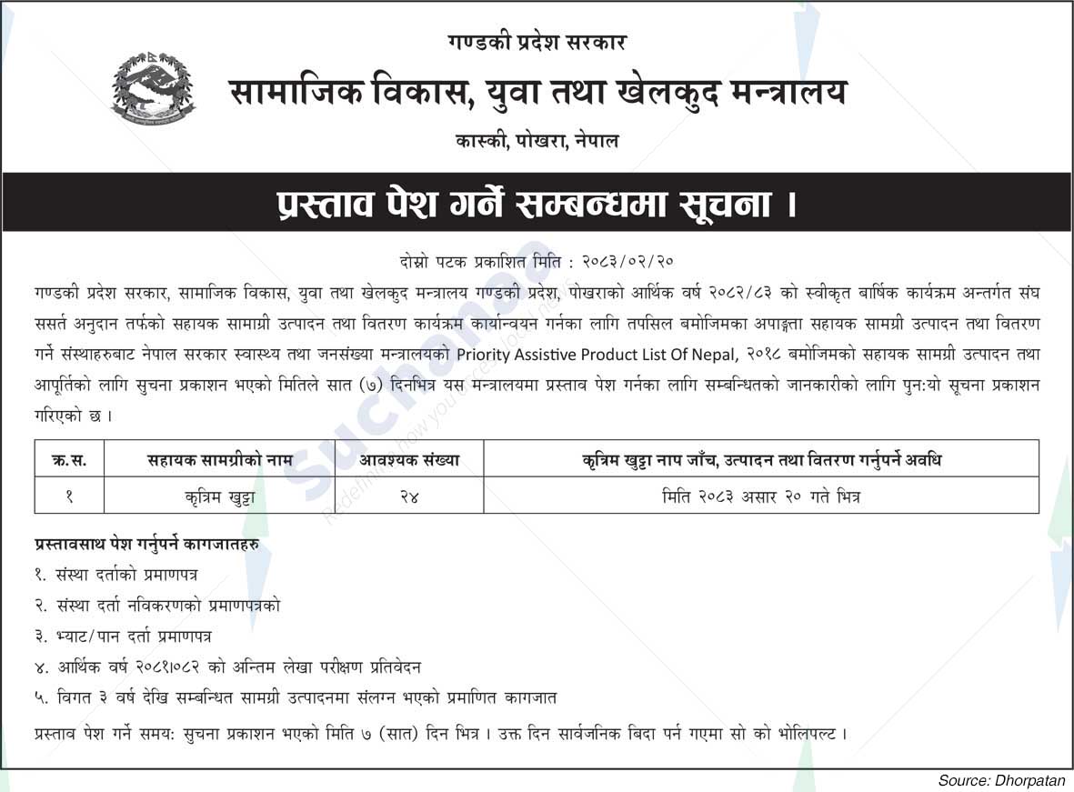 Ministry of Social Development, Youth and Sports, Gandaki