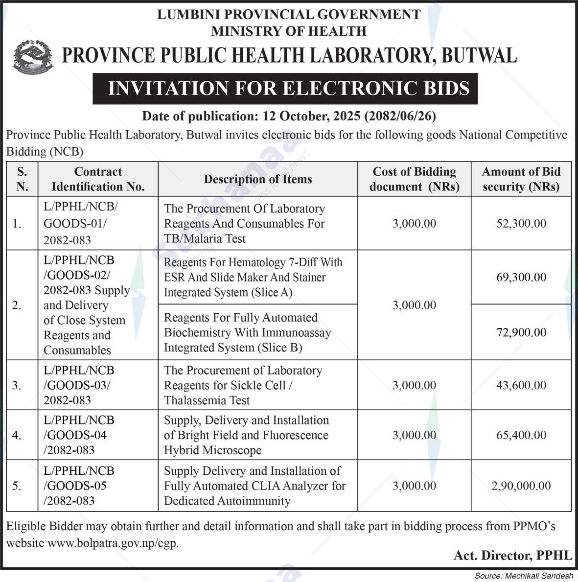 Province Public Health Laboratory, Butwal