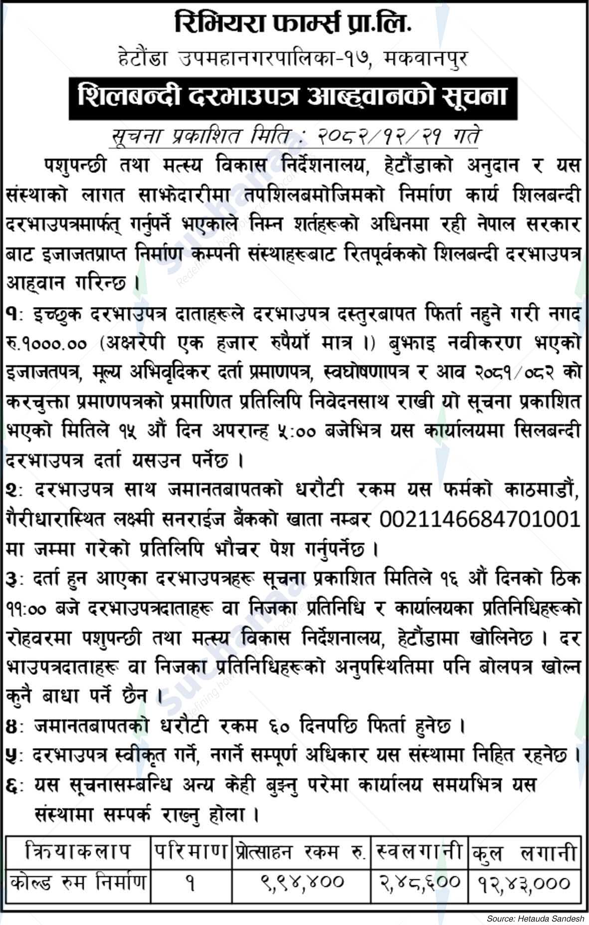 Riviera Farms Pvt. Ltd., Makawanpur