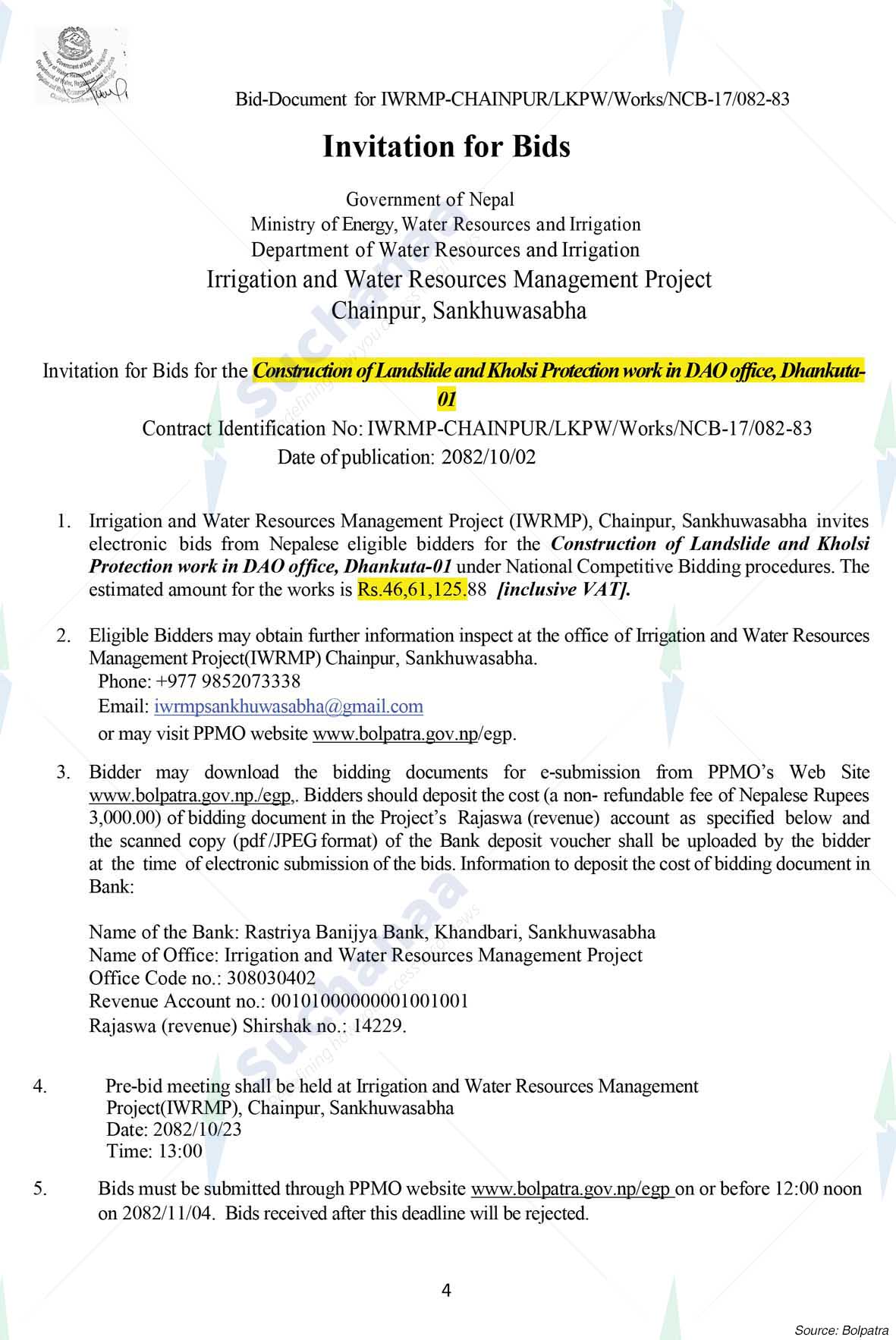 Irrigation and Water Resources Management Project, Chainpur Sankhuwasabha