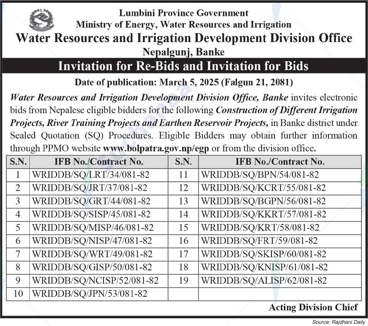 Water Resources and Irrigation Development Division Office