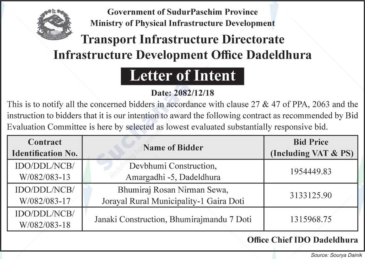 Infrastructure Development Office, Dadeldhura