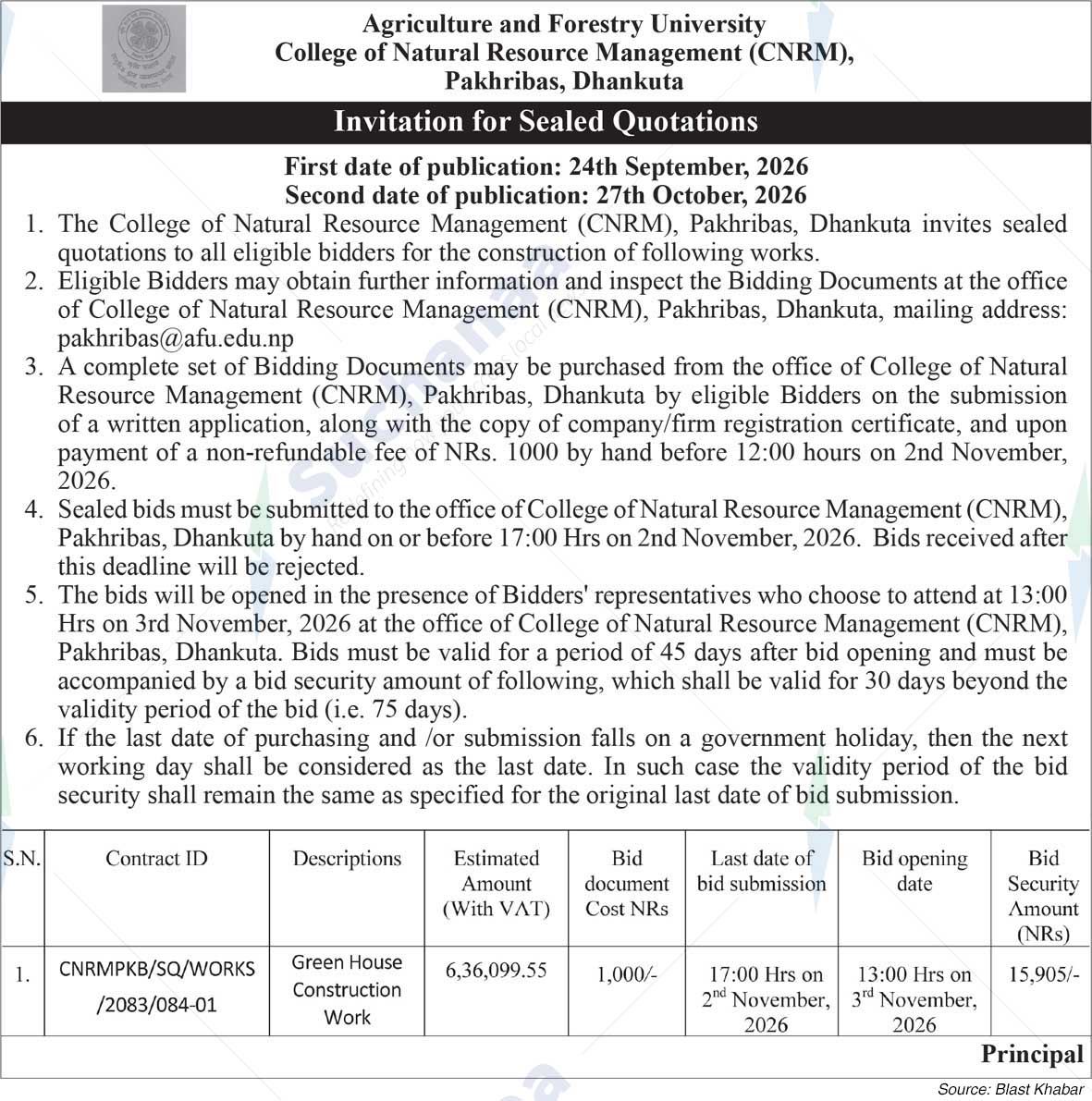 College of Natural Resource Management (CNRM), Pakhribas