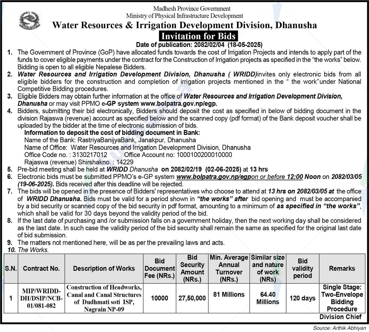 Water Resources & Irrigation Development Division, Dhanusha