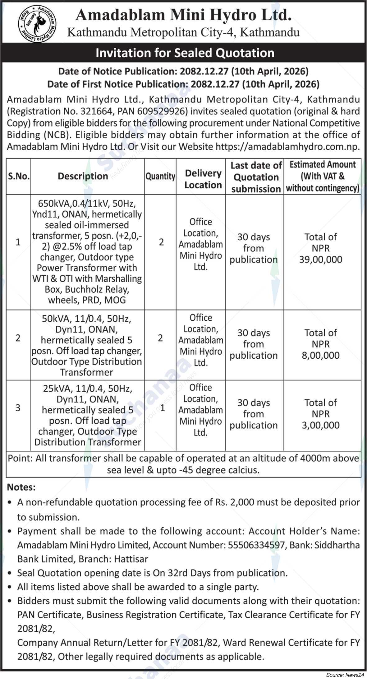 Amadablam Mini Hydro Ltd., Kathmandu