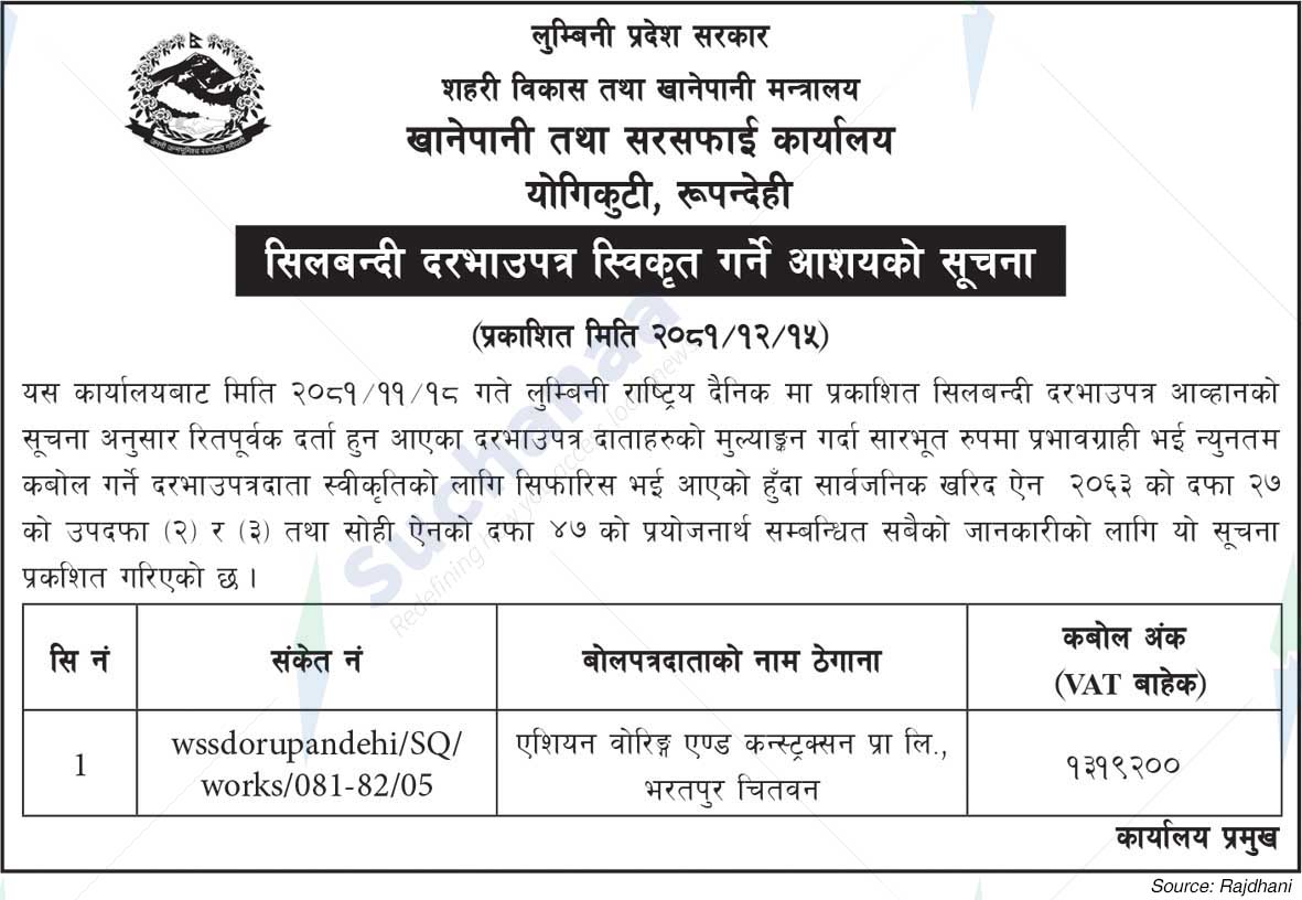 Water Supply and Sanitation Division Office, Rupandehi