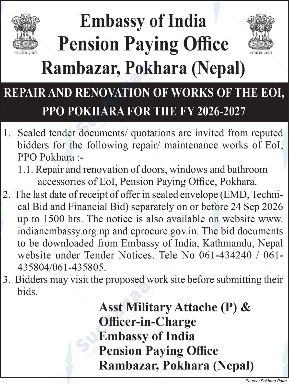 Embassy of India, Pension Paying Office, Pokhara