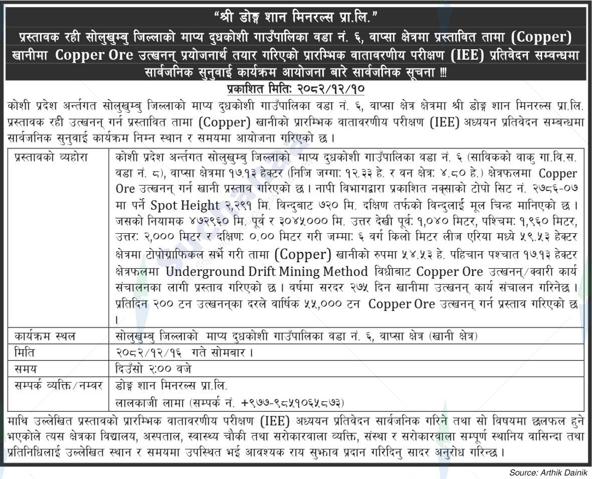 Shree Dong Shan Minerals Pvt. Ltd., Solukhumbu