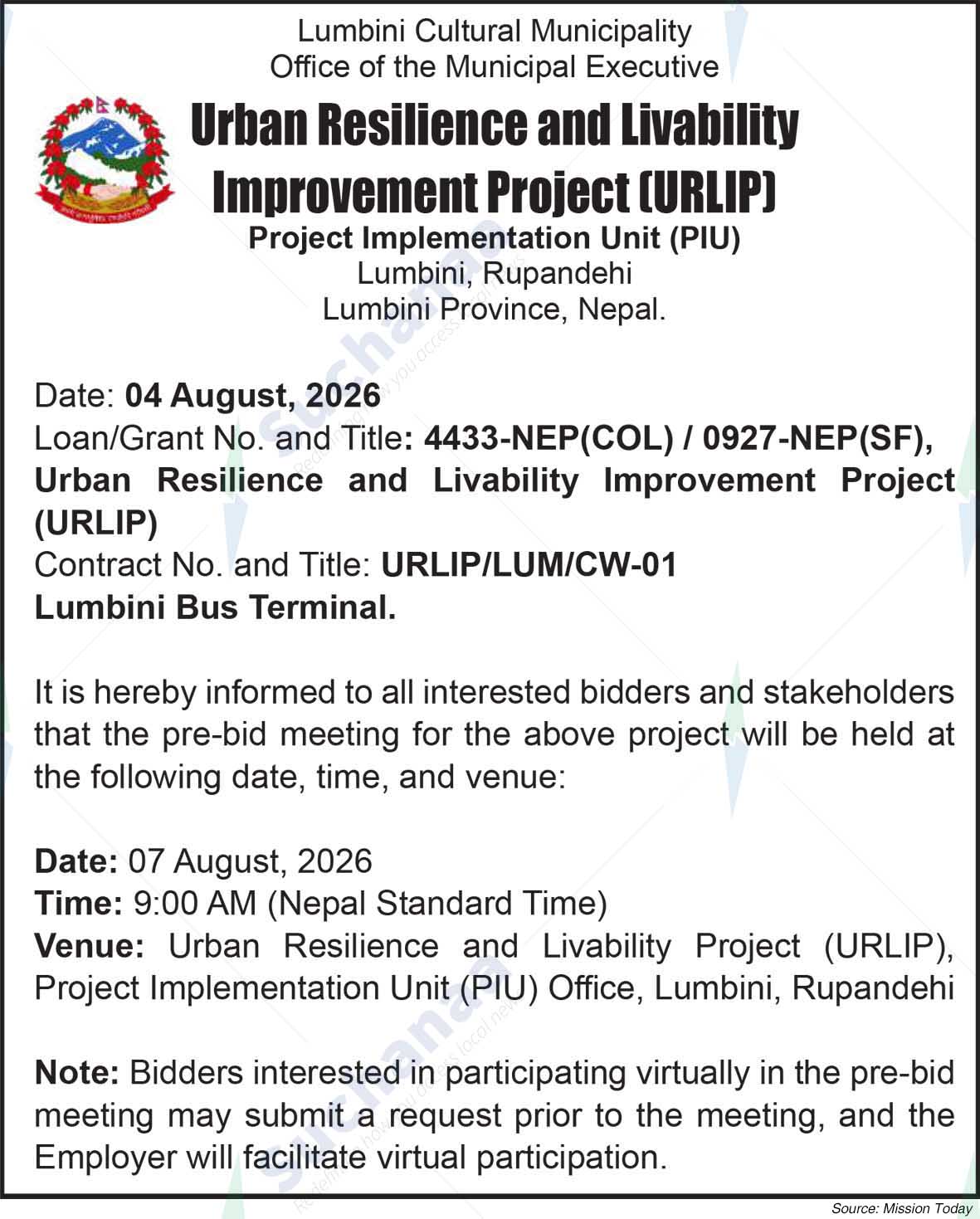 Urban Resilience and Livability Improvement Project (URLIP), Rupandehi