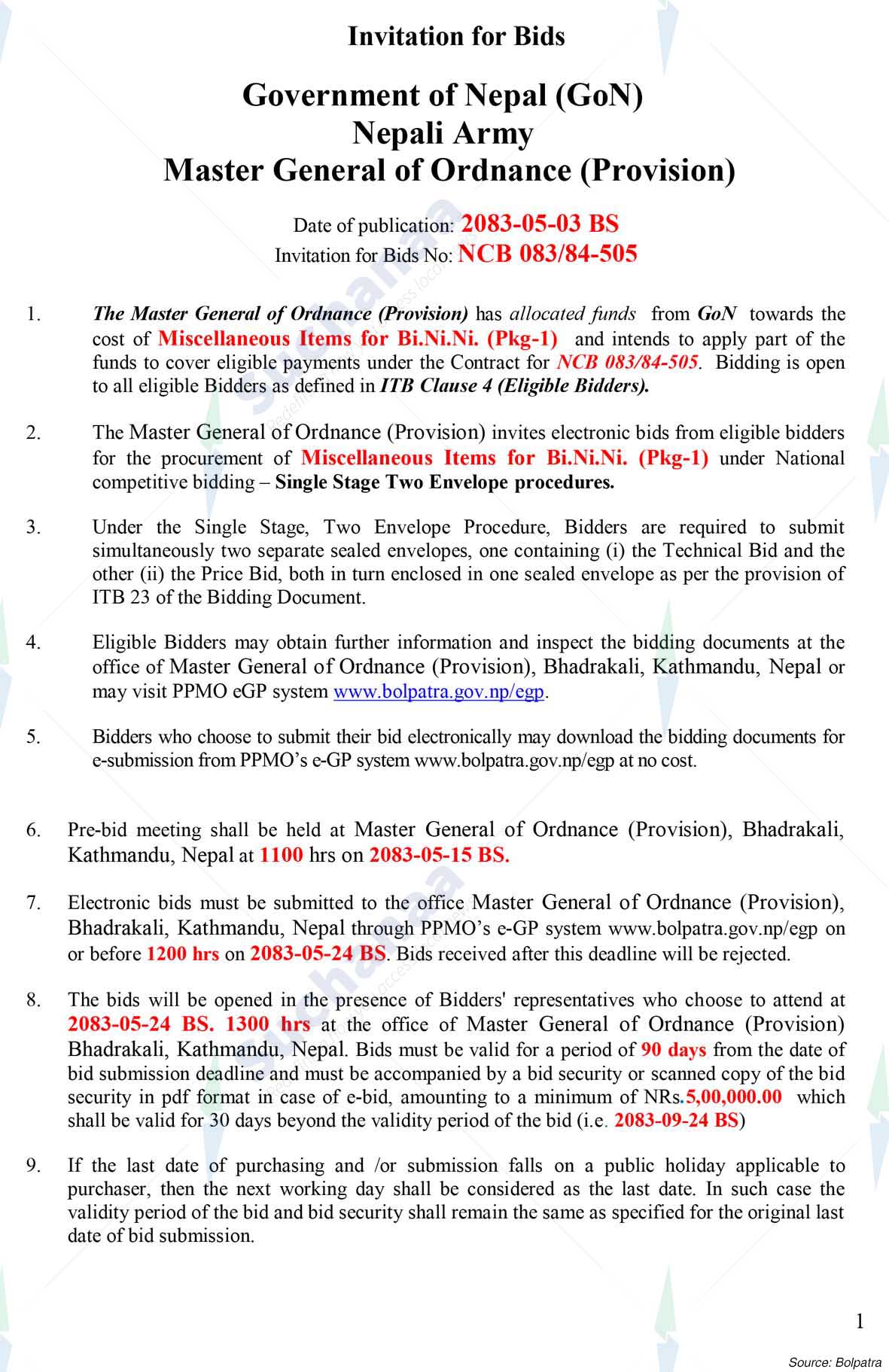 Master General of Ordnance (Provision)