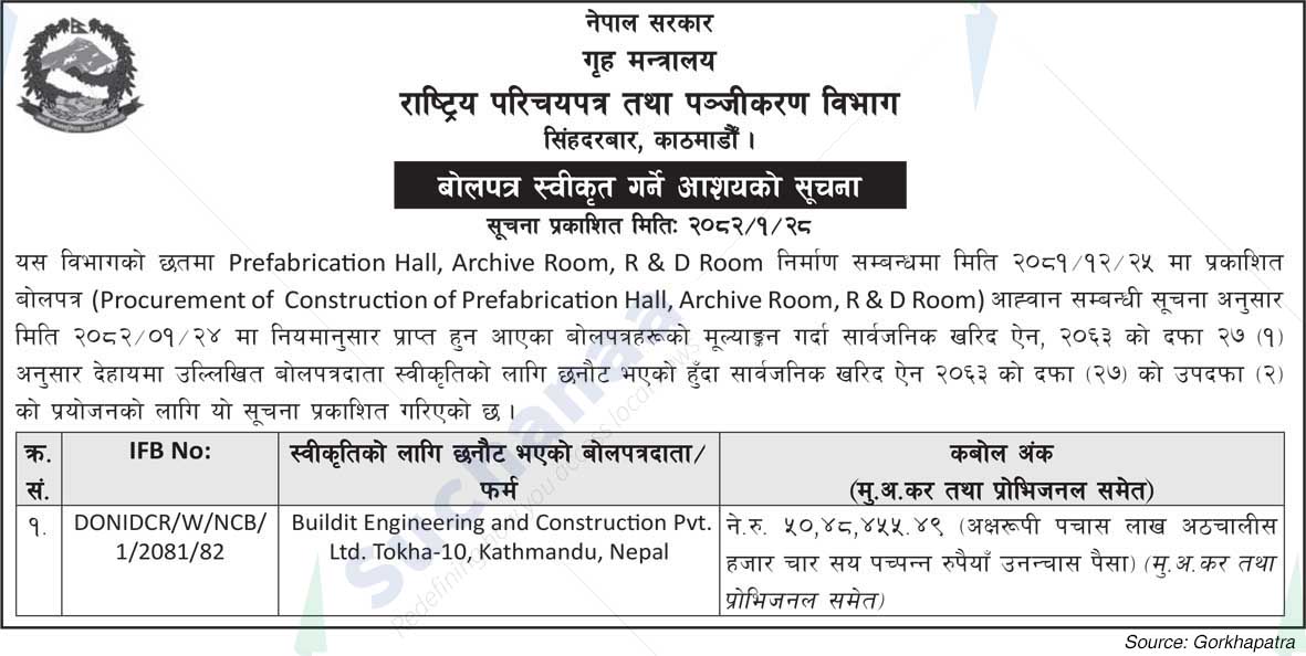 Ministry of Home Affairs, National Identity Card and Registration Department, SIngha Durbar