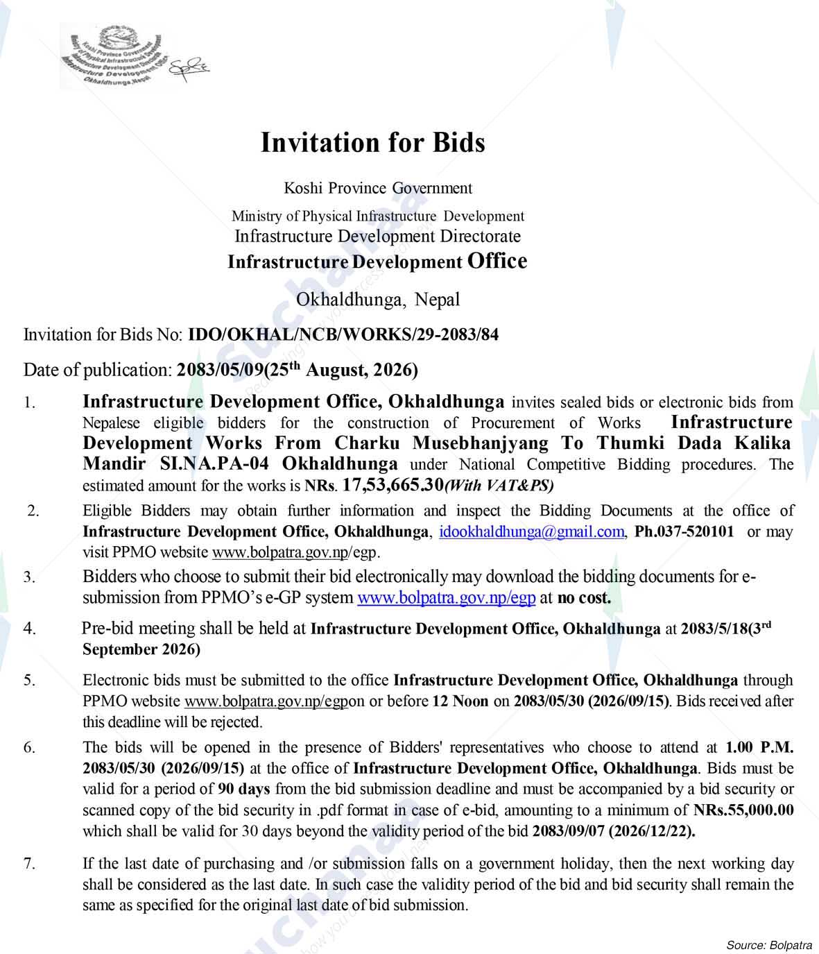 Infrastructure Development Office (IDO), Okhaldhunga