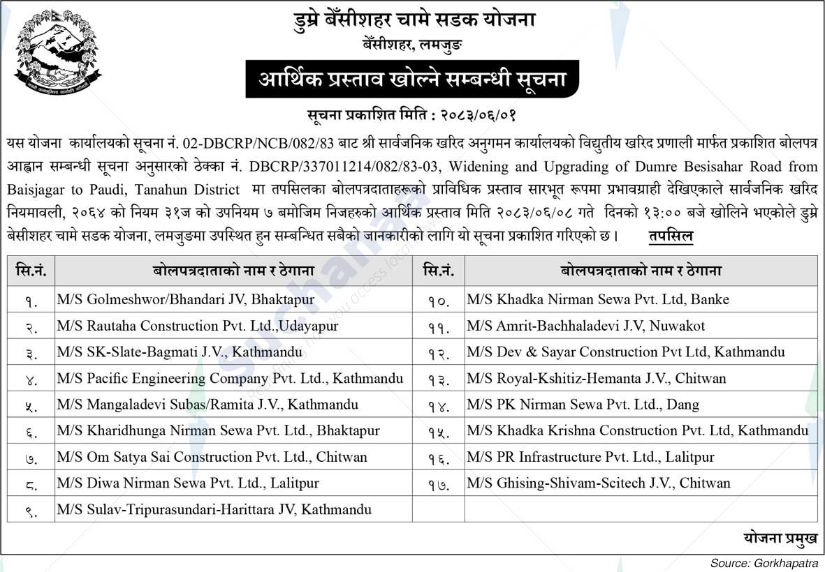 Dumre-Besisahar-Chame Road Project