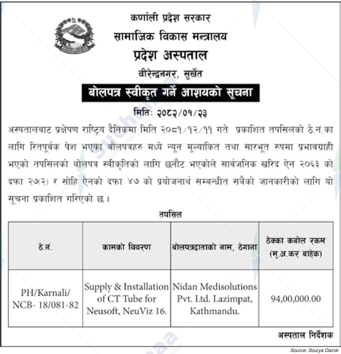 Provincial Hospital, Birendranagar