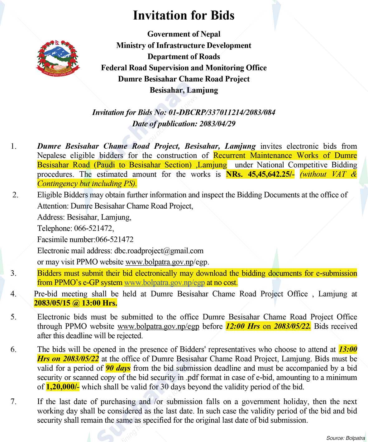 Dumre-Besishahar-Chame Road Project