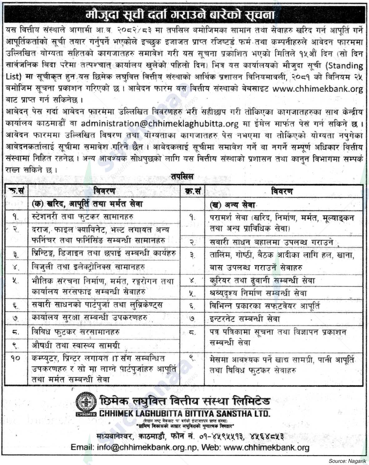 Chhimek Laghubitta Bittiya Sanstha Ltd.