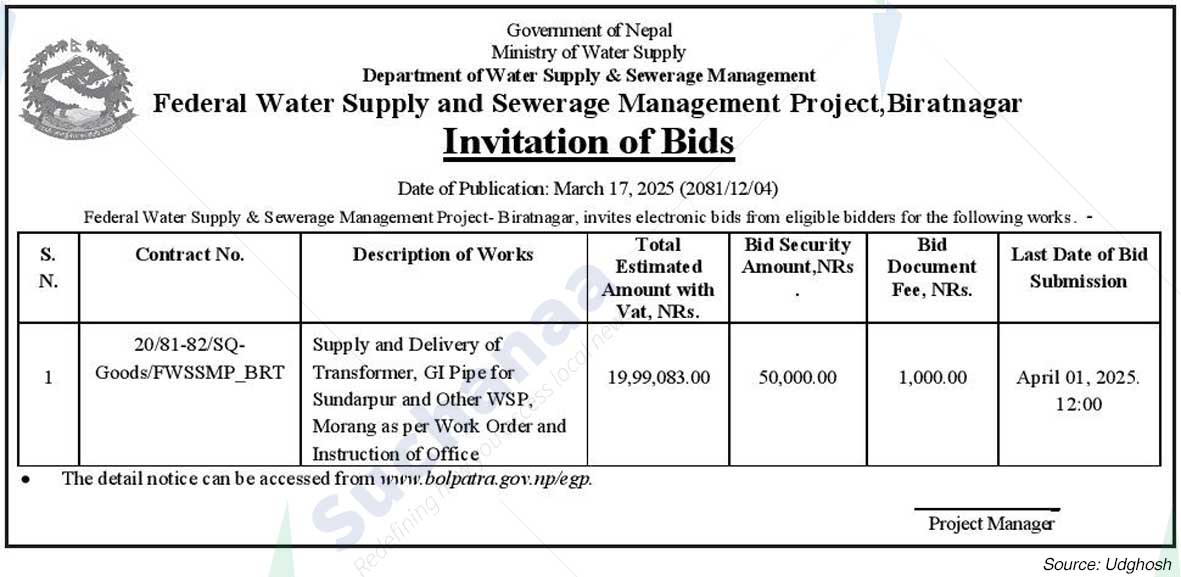 Federal Water Supply and Sewerage Management Project, Biratnagar
