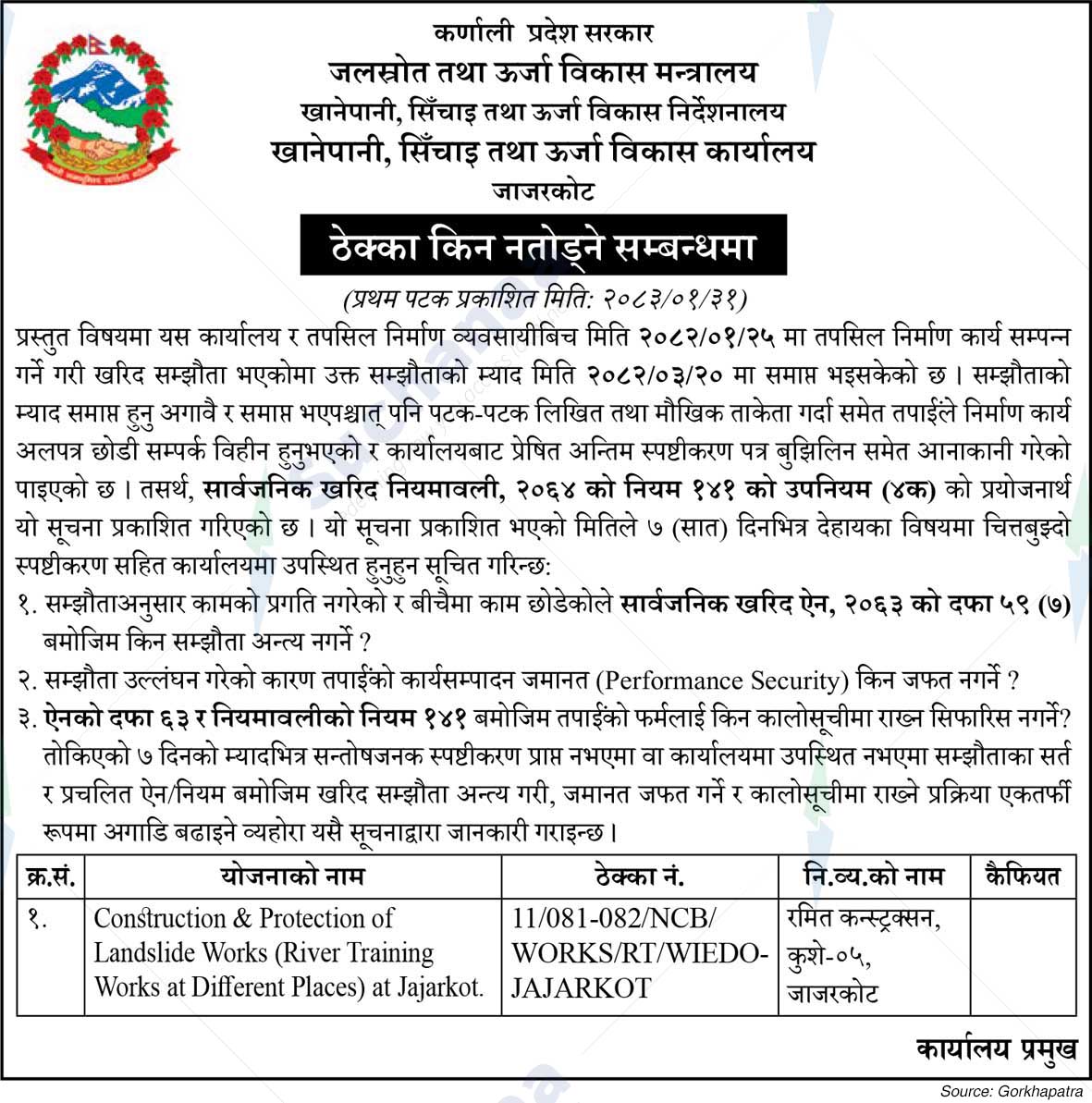 Drinking Water, Irrigation and Energy Development Office, Jajarkot