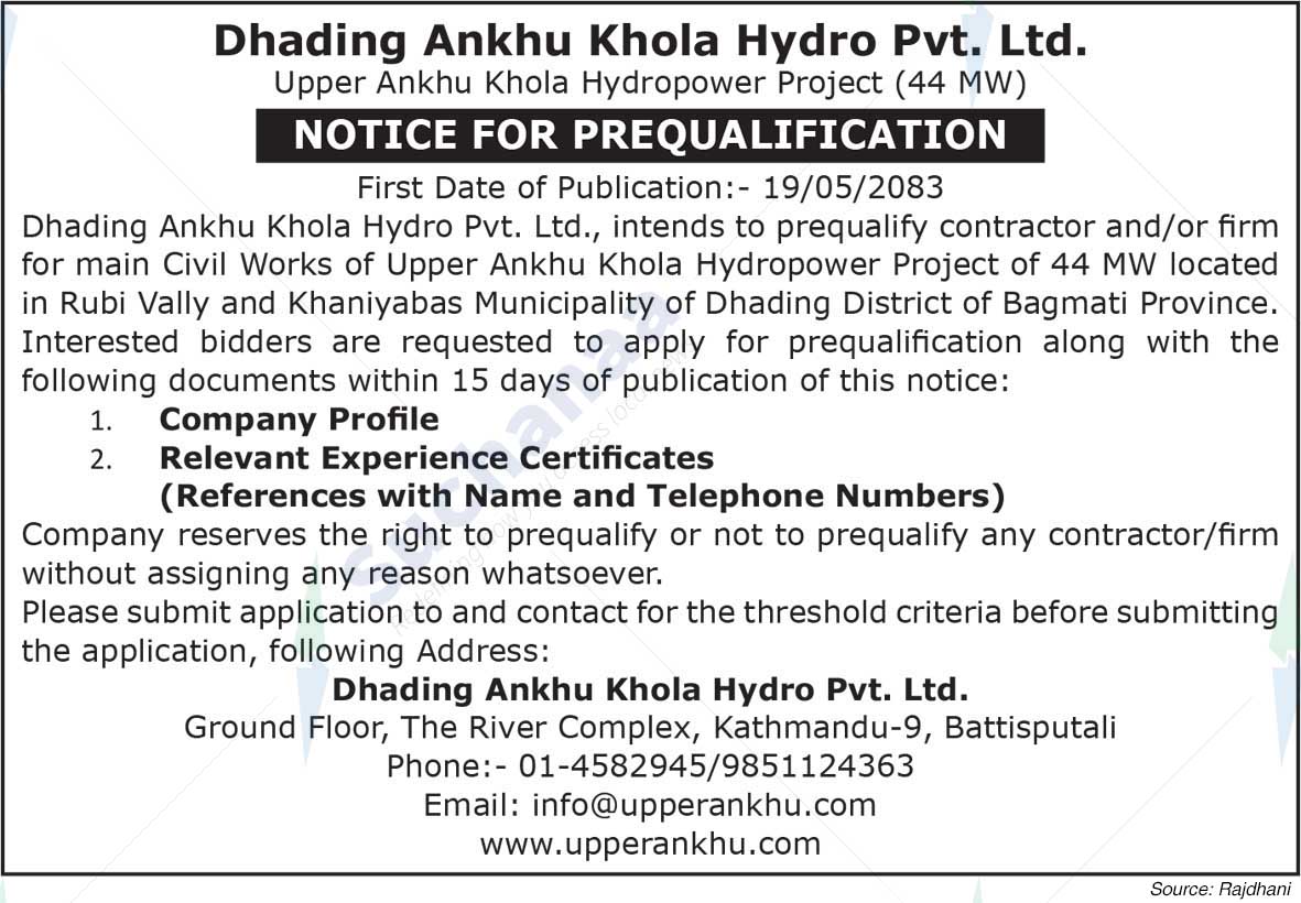 Dhading Ankhu Khola Hydro Pvt. Ltd.