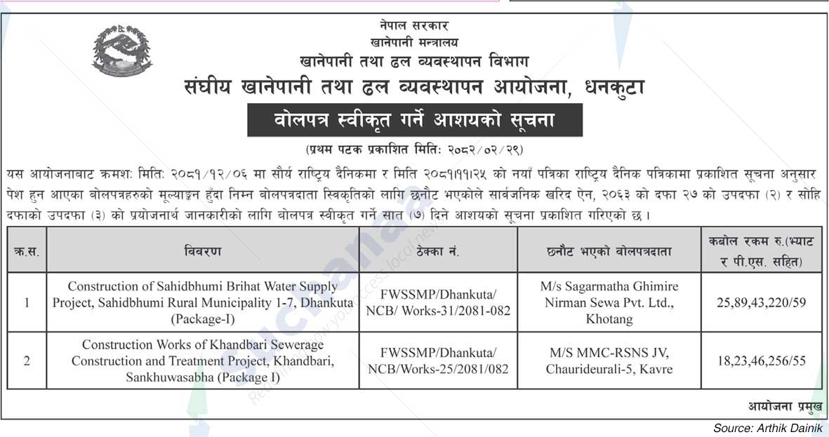 Federal Water Supply and Sewerage Management Project, Dhankuta