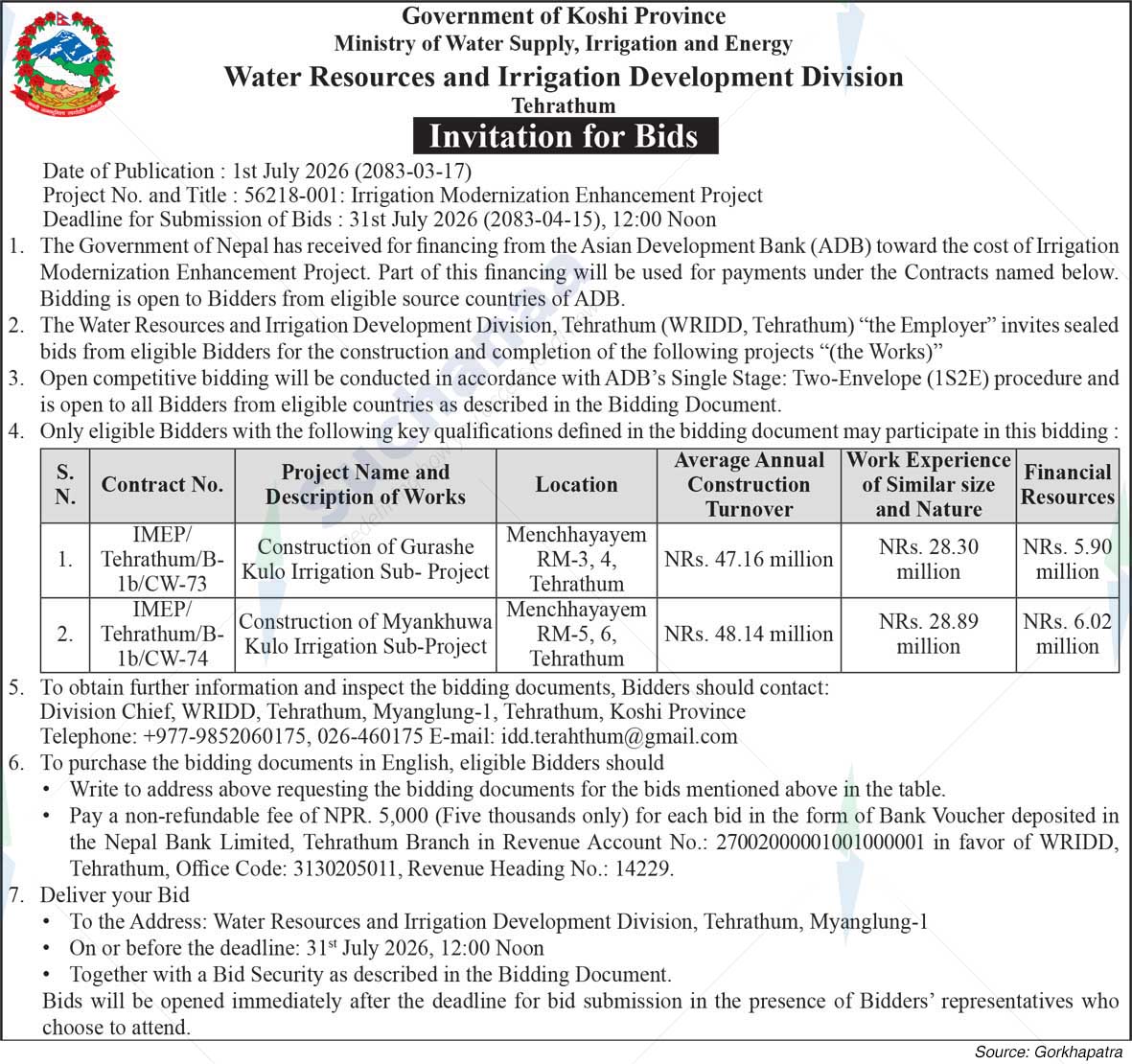 Water Resources and Irrigation Development Division, Tehrathum