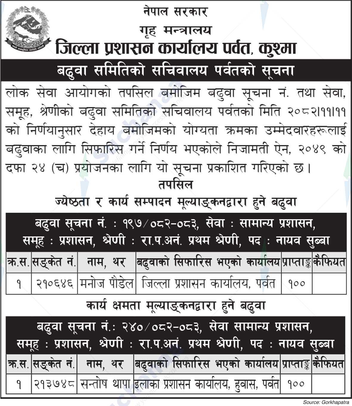 District Administration Office, Parbat, Kushma