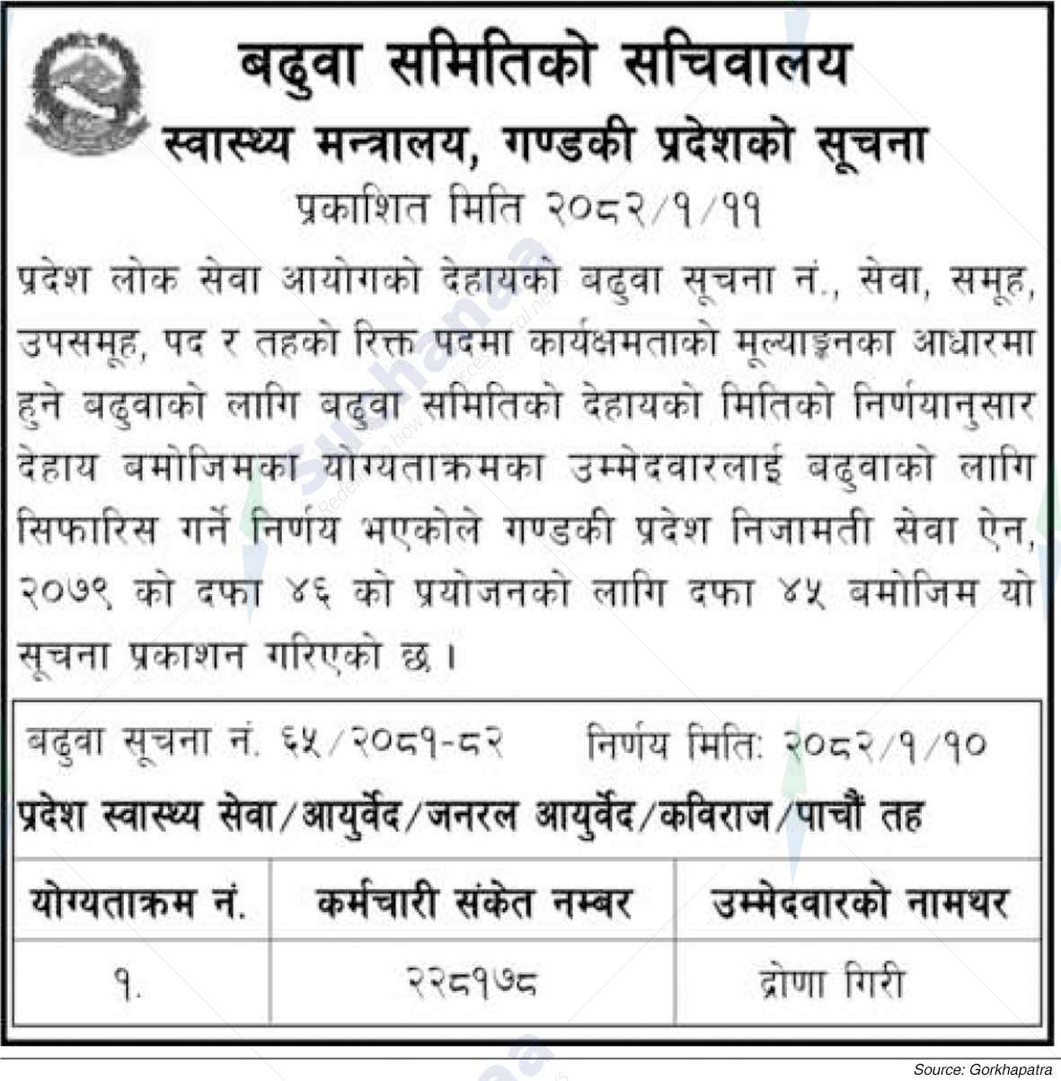 Ministry of Health, Gandaki