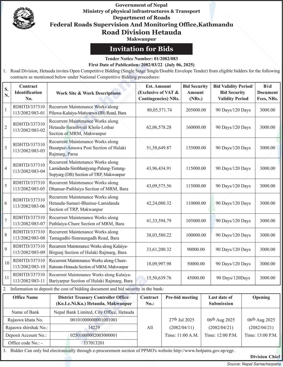 Road Division, Hetauda