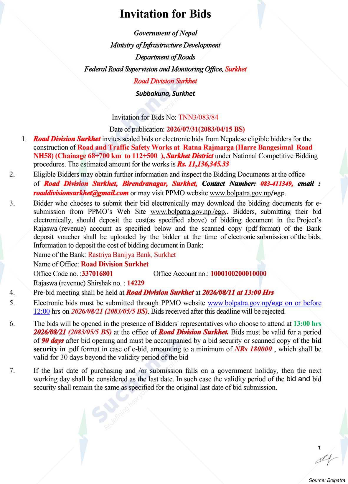 Road Division, Surkhet