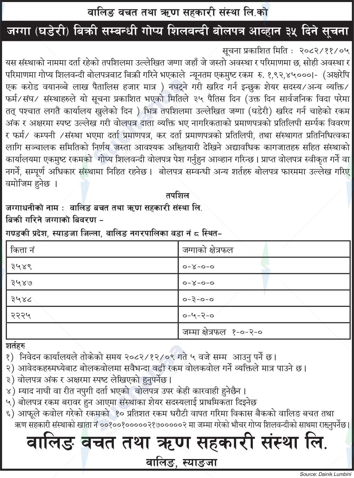 Waling Bachat Tatha Rin Sahakari Sanstha Ltd., Syanja