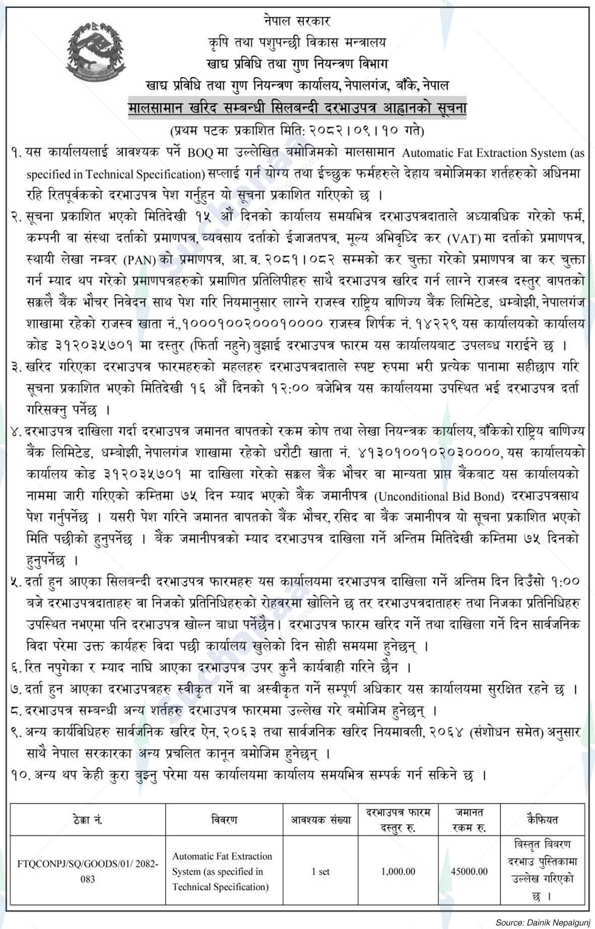 Department of Food Technology and Quality Control, Nepalgunj,