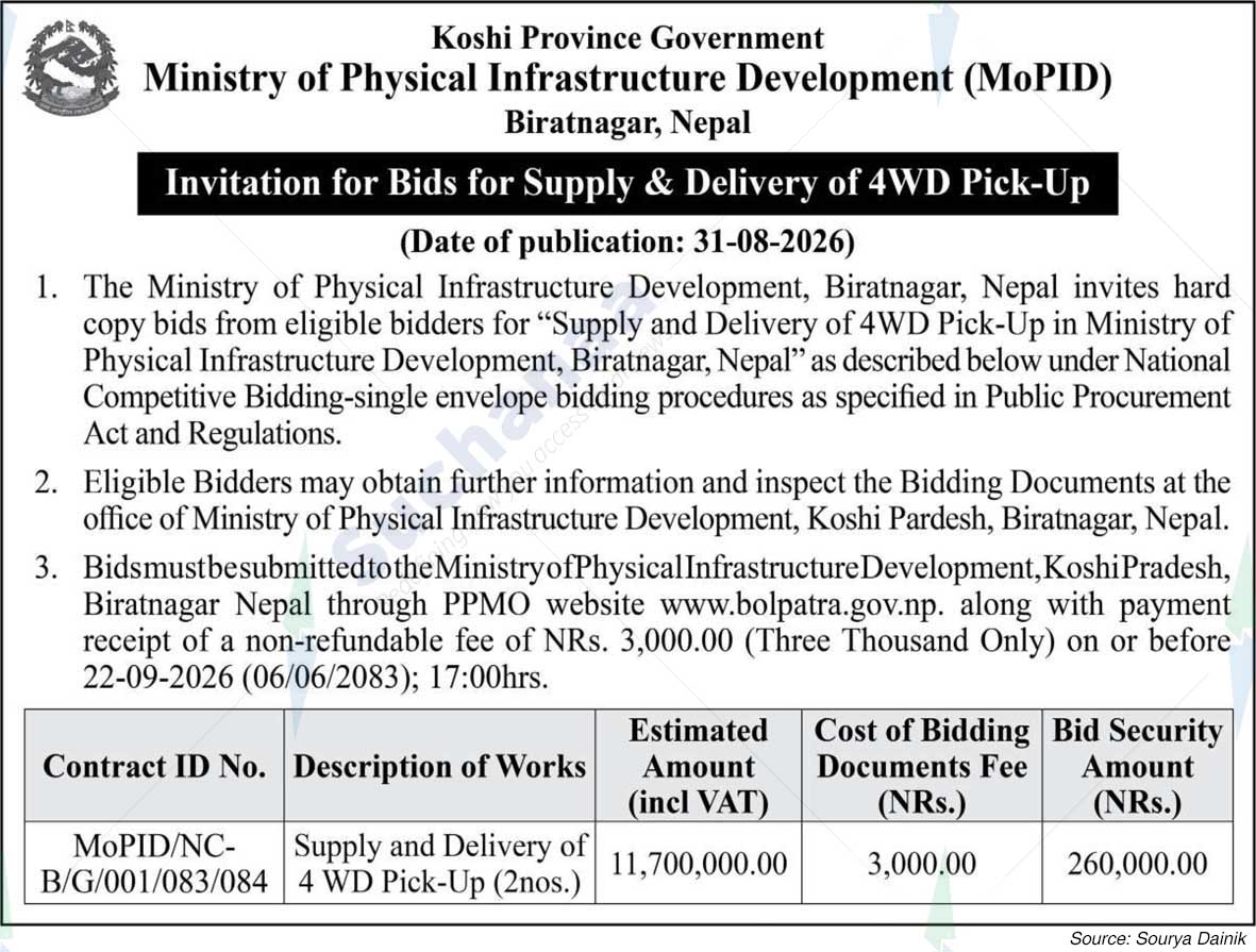 Ministry of Physical Infrastructure Development, Koshi