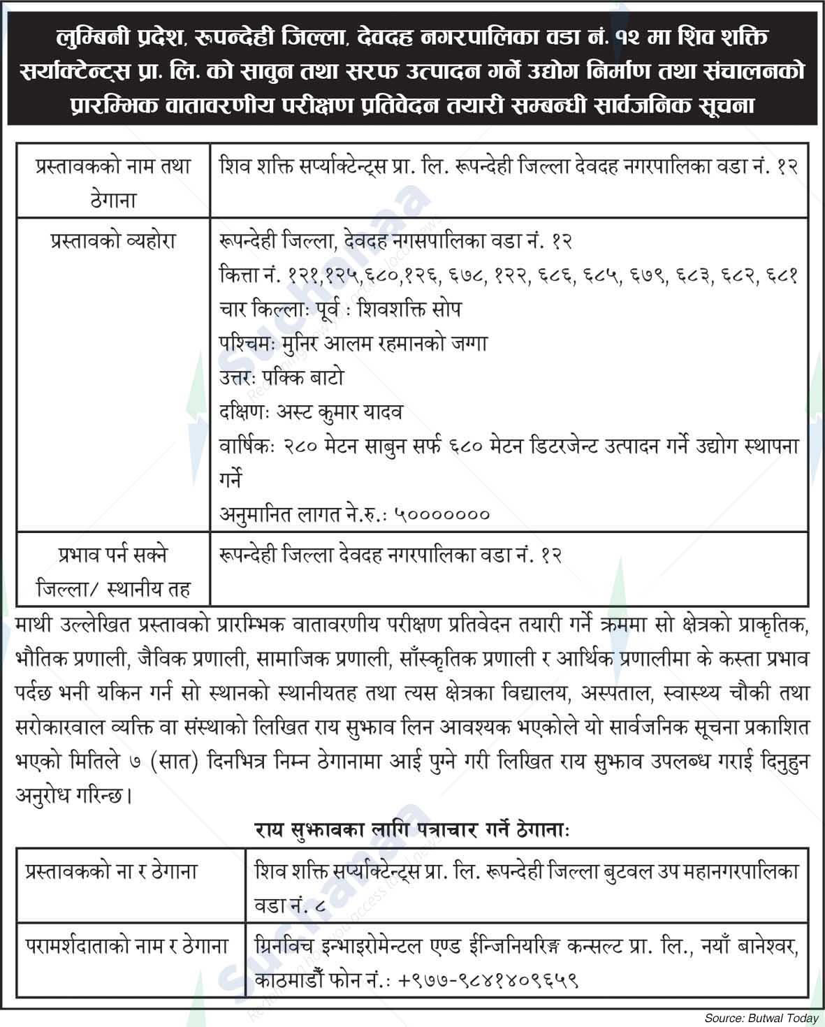 Shiv Shakti Servactants Pvt. Ltd., Rupandehi