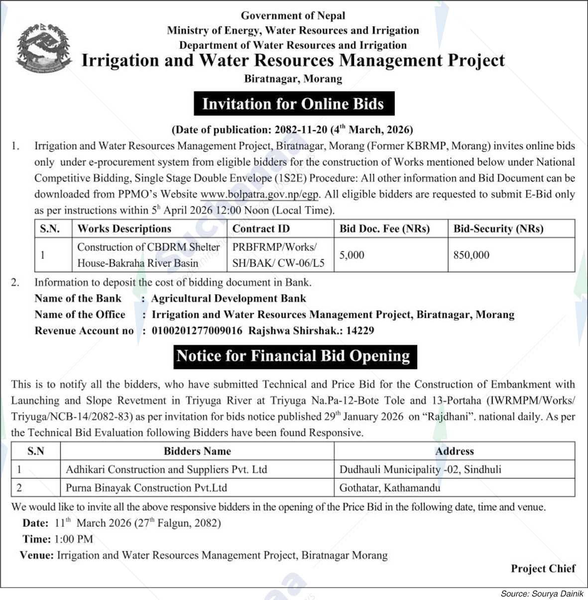 Irrigation and Water Resources Management Project, Morang