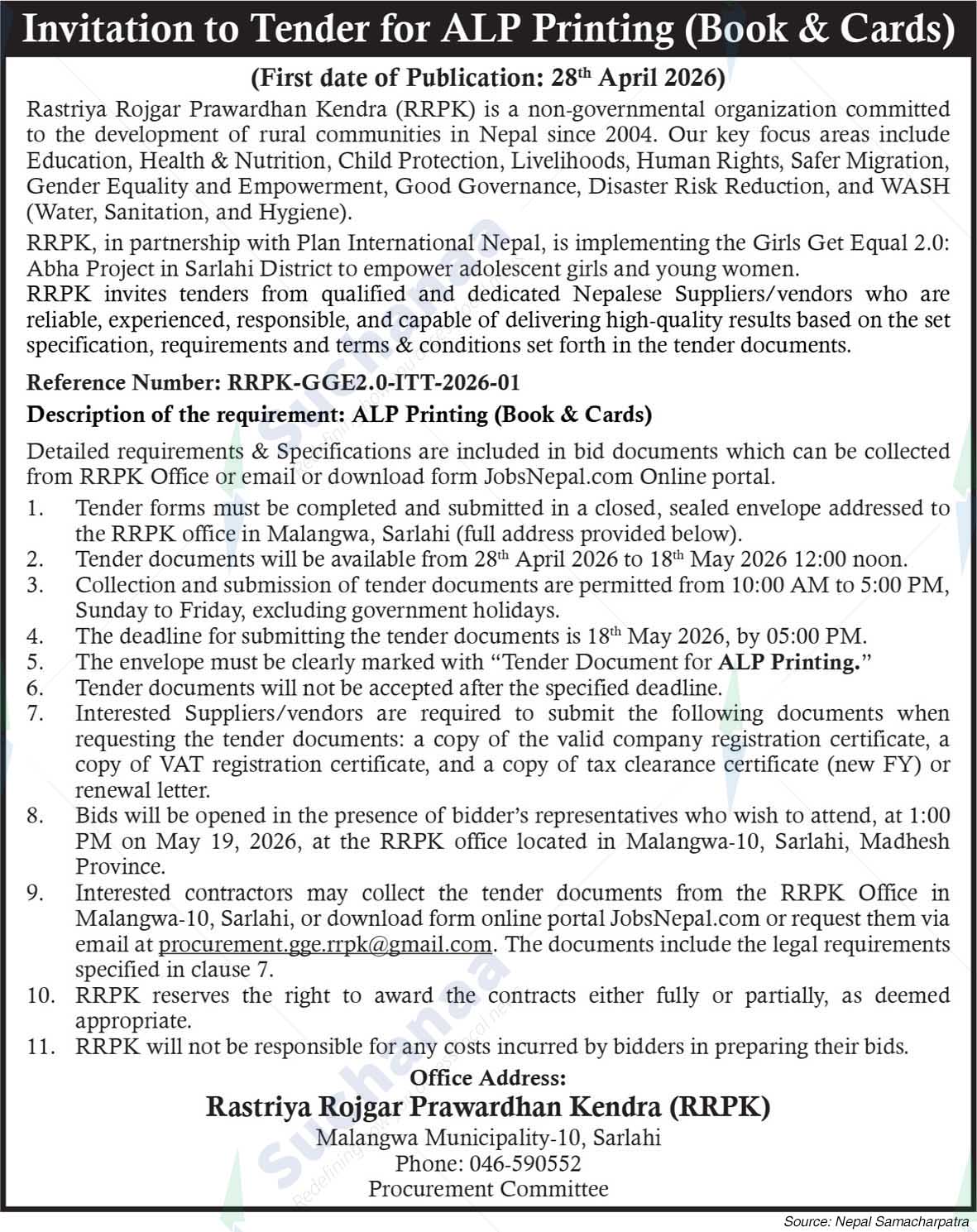 Rastriya Rojgar Prawardhan Kendra (RRPK), Sarlahi