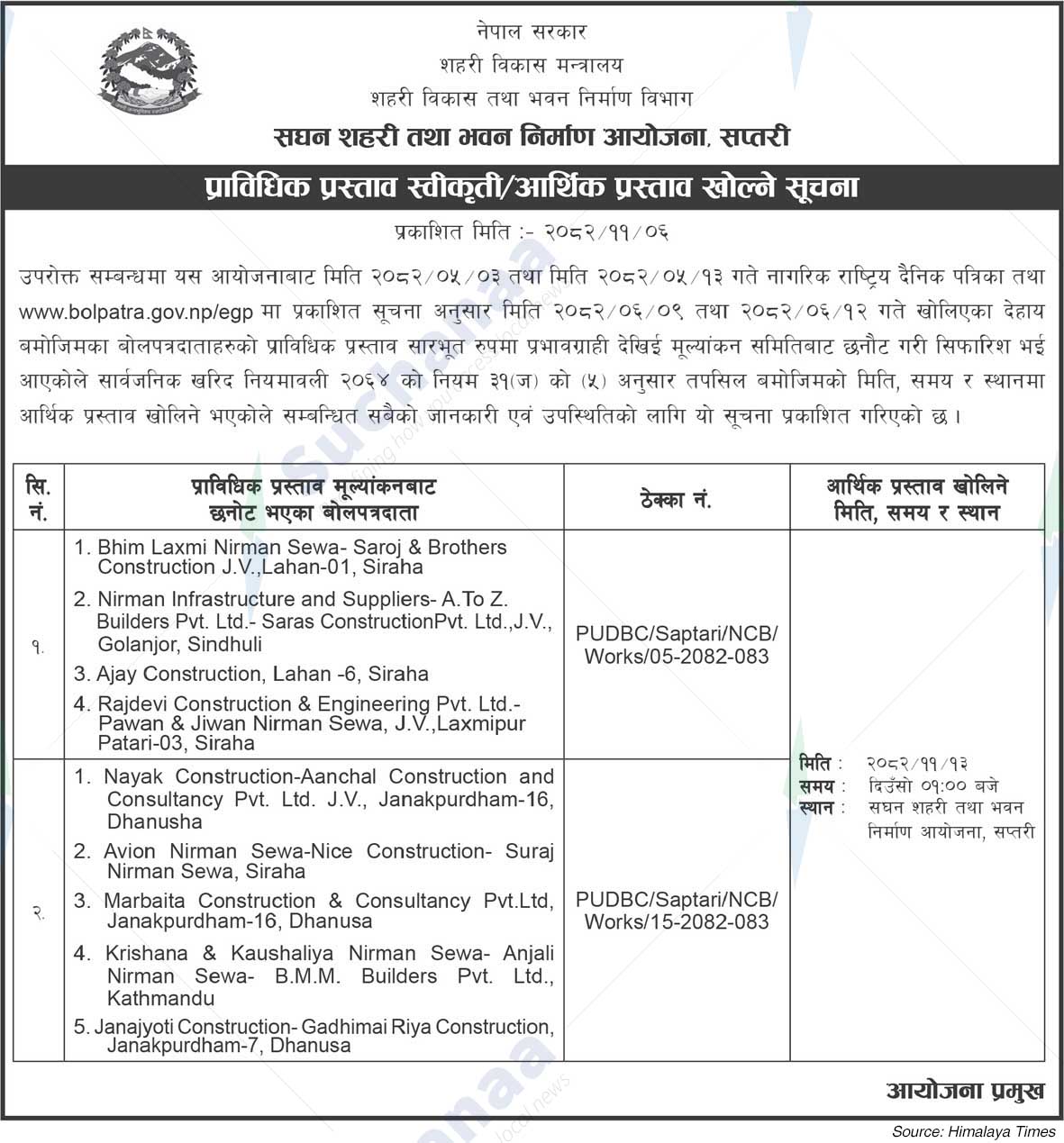 Project Office of Urban Development and Building Construction, Saptari