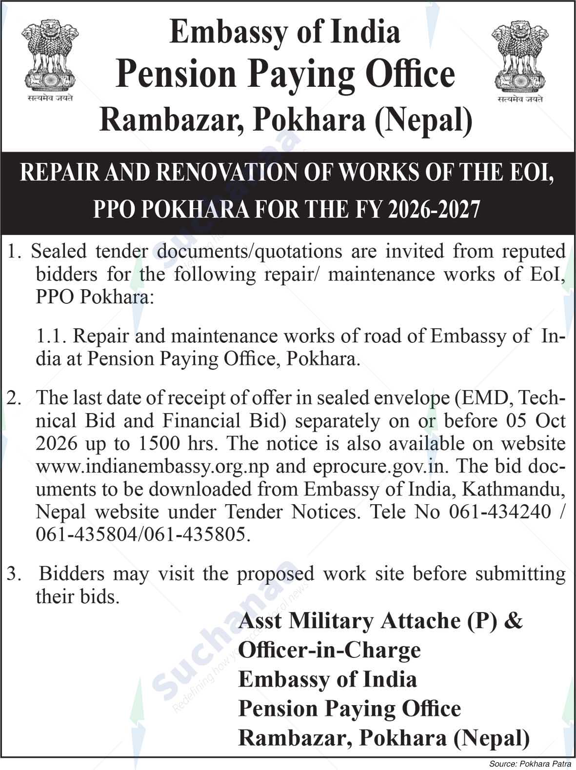 Embassy of India, Pension Paying Office, Pokhara