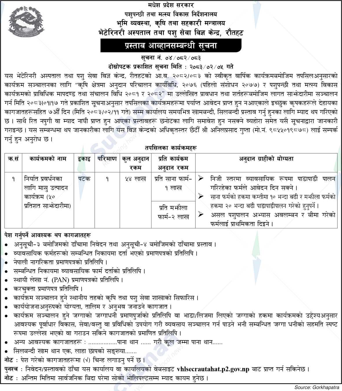 Veterinary Hospital and Animal Service Expert Center, Rautahat