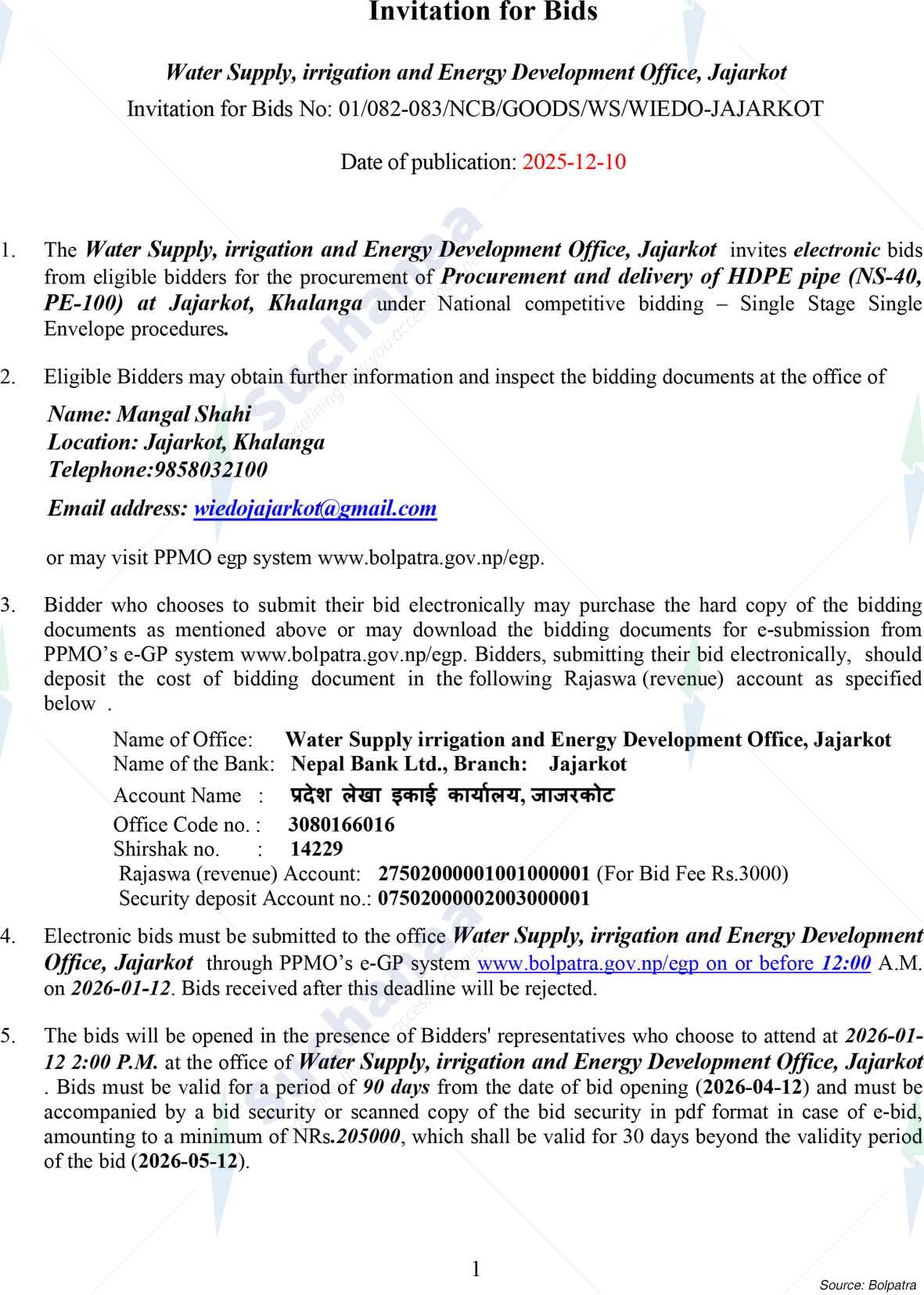 Water Supply, irrigation and Energy Development Office, Jajarkot