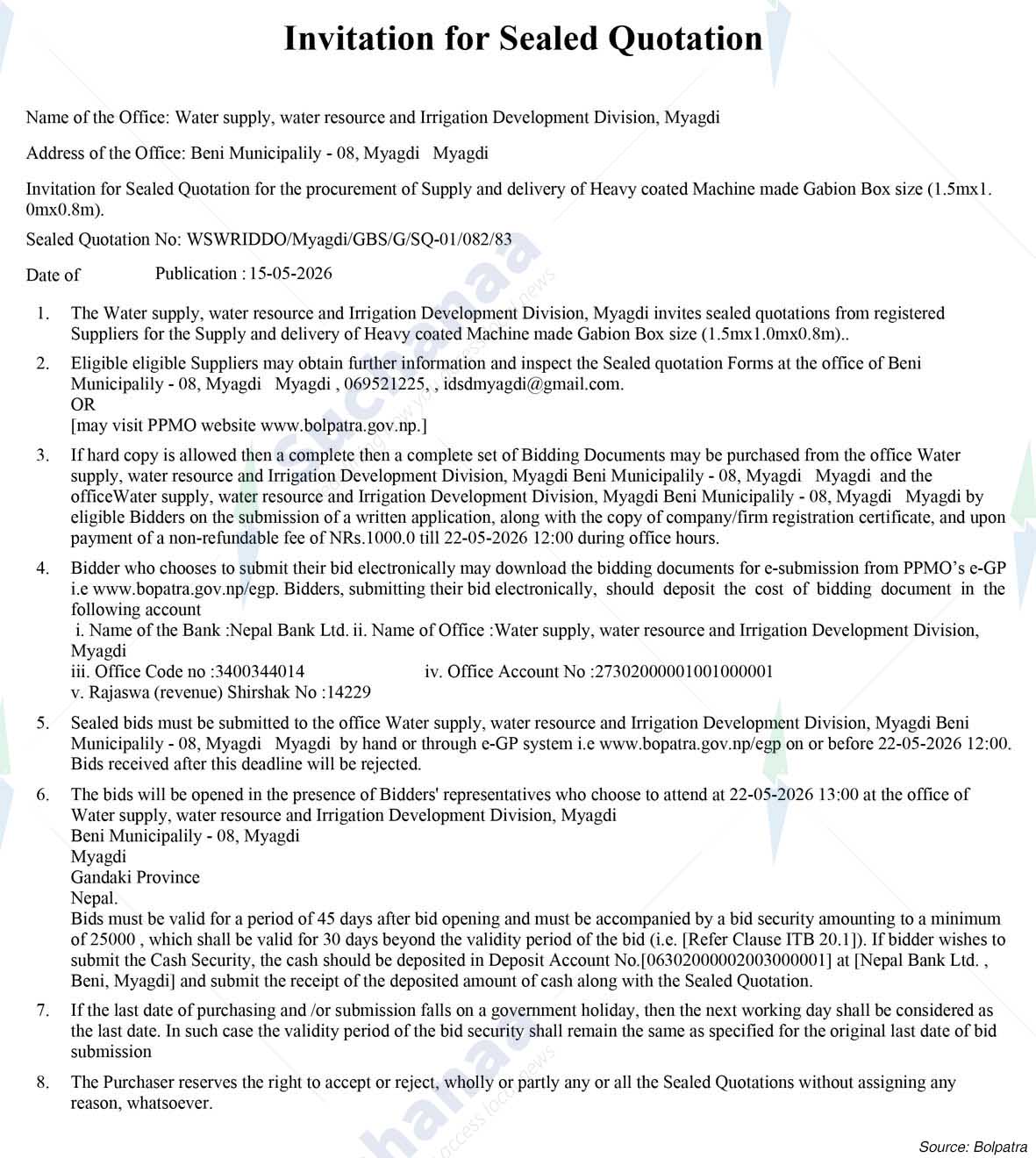 Water supply, water resource and Irrigation Development Division, Myagdi